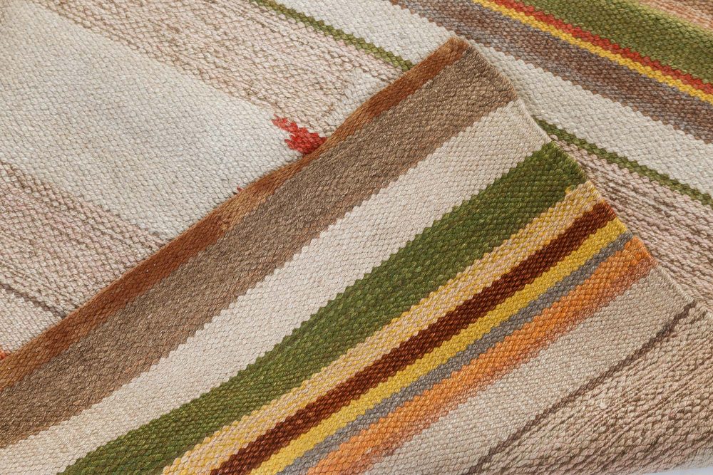 Mid-20th Century Scandinavian Geometric Rug in Green, Beige, Brown, Orange BB7426