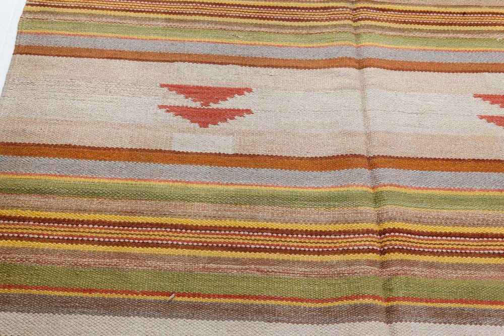 Mid-20th Century Scandinavian Geometric Rug in Green, Beige, Brown, Orange BB7426