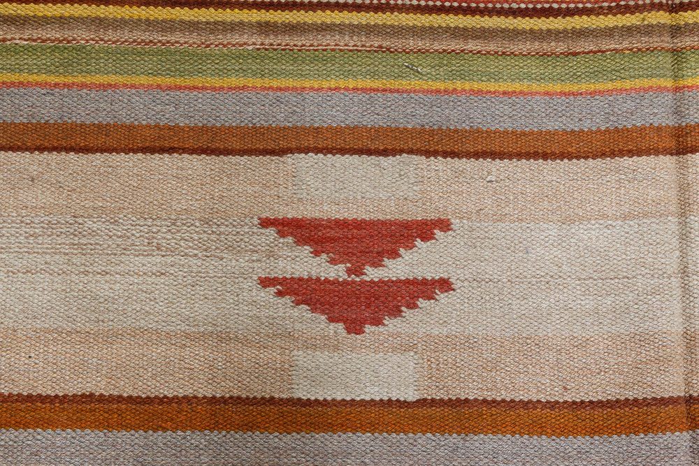 Mid-20th Century Scandinavian Geometric Rug in Green, Beige, Brown, Orange BB7426