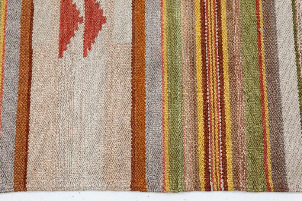 Mid-20th Century Scandinavian Geometric Rug in Green, Beige, Brown, Orange BB7426