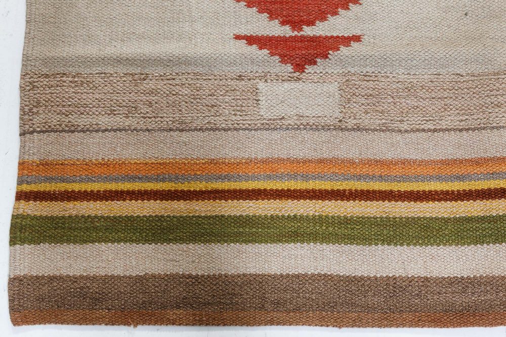 Mid-20th Century Scandinavian Geometric Rug in Green, Beige, Brown, Orange BB7426