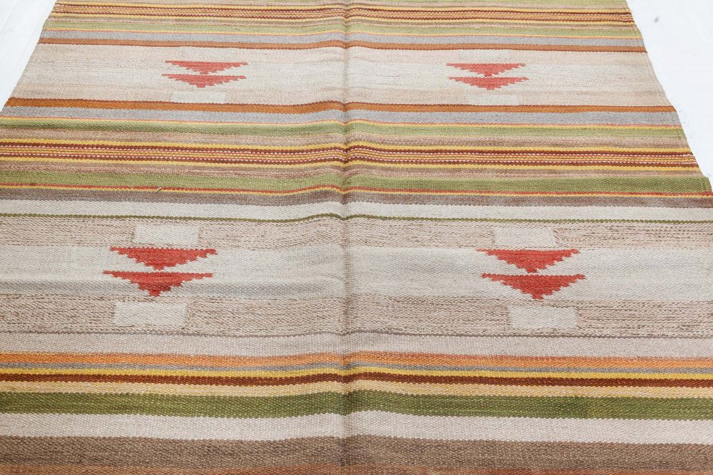 Mid-20th Century Scandinavian Geometric Rug in Green, Beige, Brown, Orange BB7426