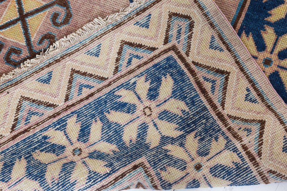 Vintage Samarkand (Khotan) Brown, Blue Handmade Wool Rug BB7429