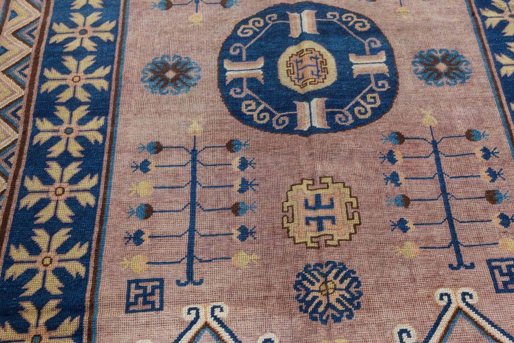 Vintage Samarkand (Khotan) Brown, Blue Handmade Wool Rug BB7429