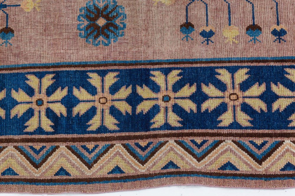 Vintage Samarkand (Khotan) Brown, Blue Handmade Wool Rug BB7429