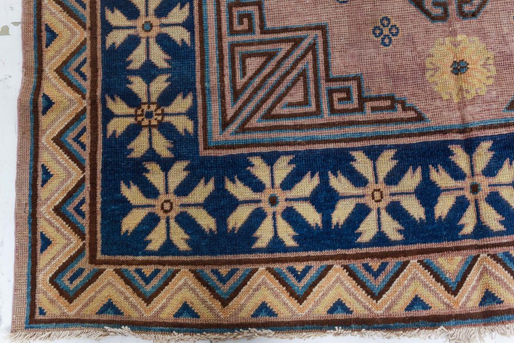 Vintage Samarkand (Khotan) Brown, Blue Handmade Wool Rug BB7429