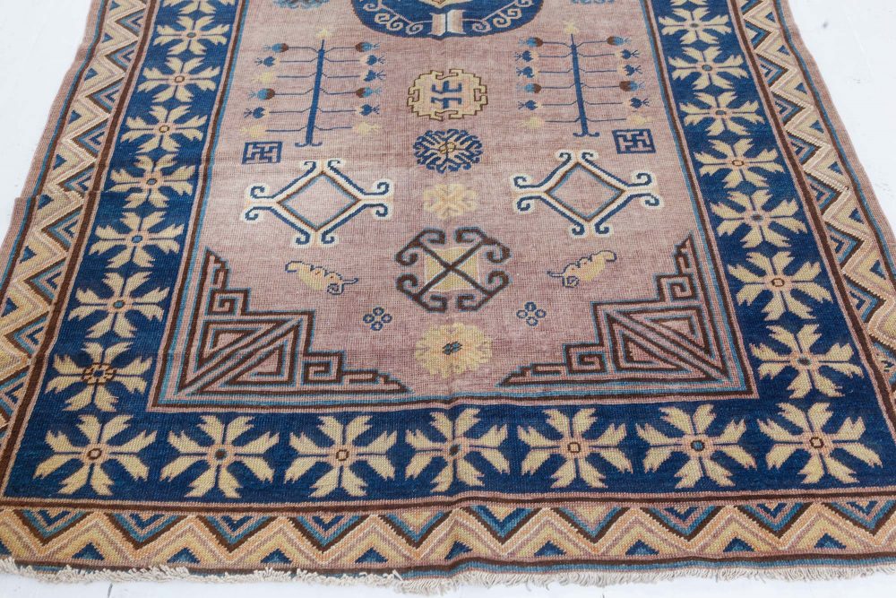 Vintage Samarkand (Khotan) Brown, Blue Handmade Wool Rug BB7429