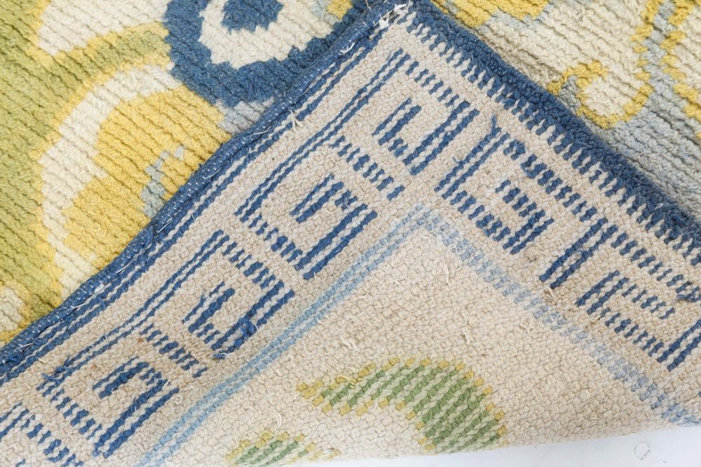 Mid-20th Century Floral Beige, Blue, Green, Yellow Japanese Handwoven Wool Rug BB7431