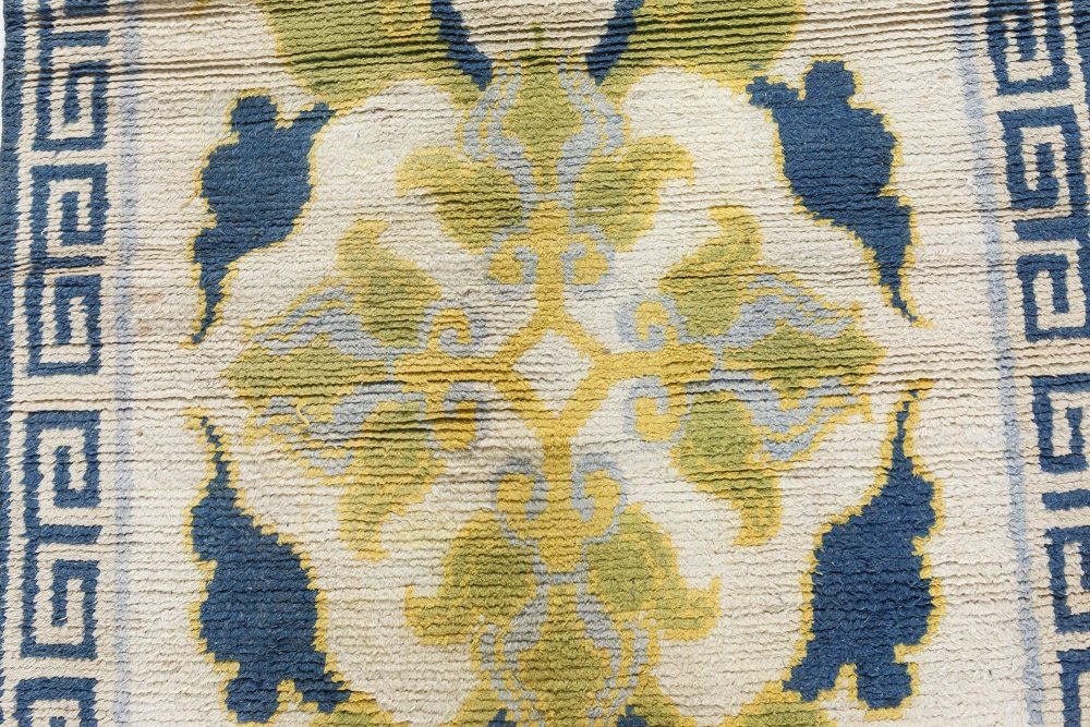 Mid-20th Century Floral Beige, Blue, Green, Yellow Japanese Handwoven Wool Rug BB7431