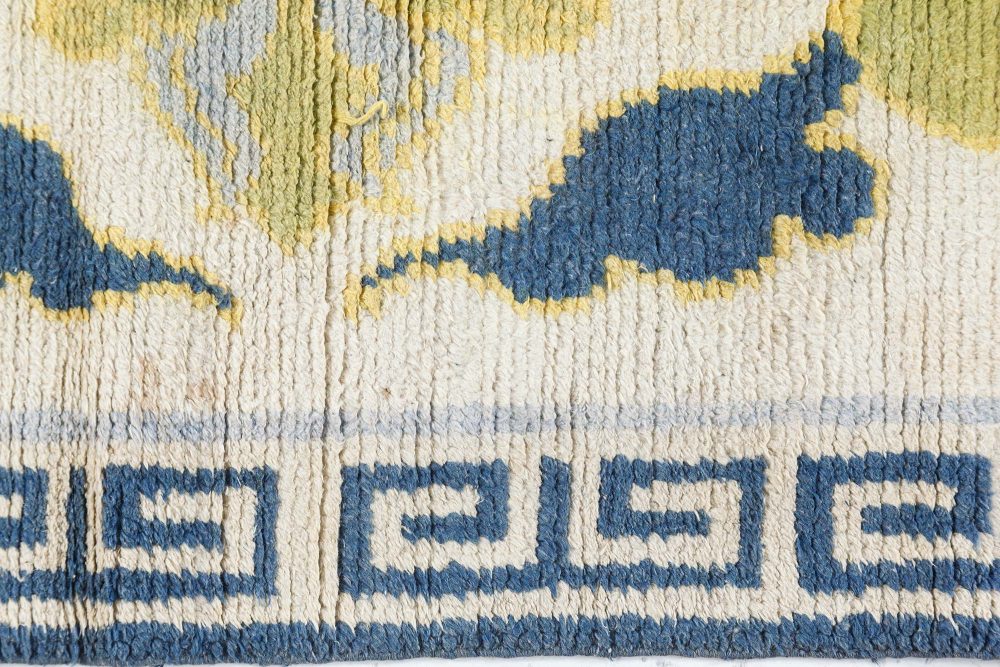 Mid-20th Century Floral Beige, Blue, Green, Yellow Japanese Handwoven Wool Rug BB7431