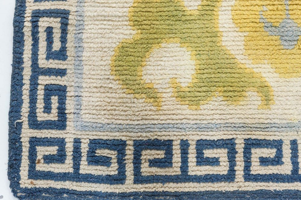 Mid-20th Century Floral Beige, Blue, Green, Yellow Japanese Handwoven Wool Rug BB7431