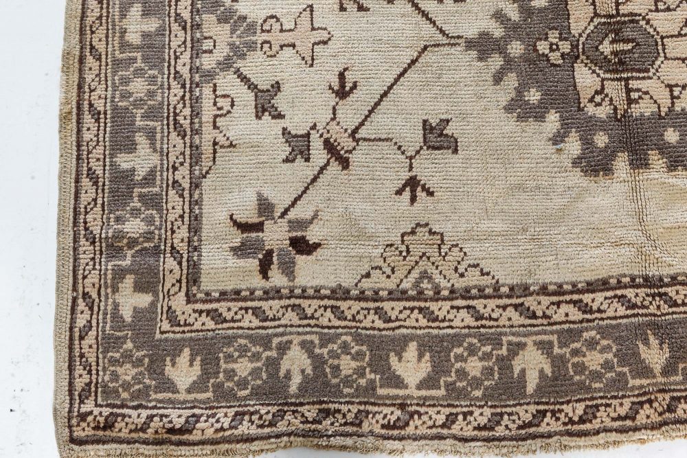Authentic Early 20th Century Turkish Oushak Botanic Handmade Wool Rug BB7434