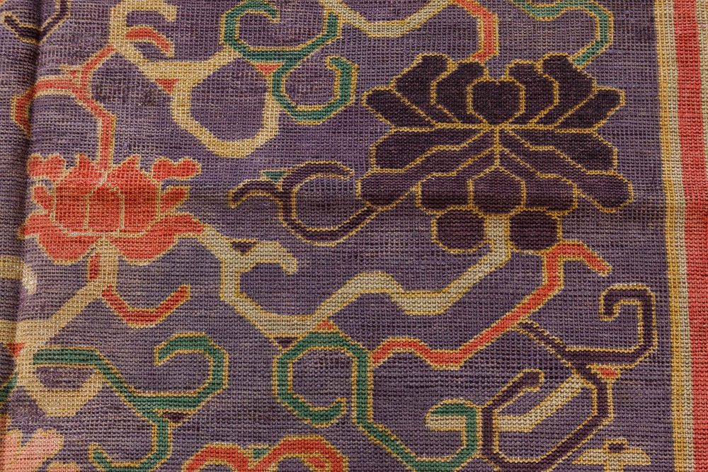 Vintage Chinese Bold, Botanic Silk Carpet in Purple, Red, Beige, Green BB7435