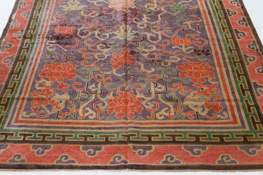 Vintage Chinese Bold, Botanic Silk Carpet in Purple, Red, Beige, Green BB7435