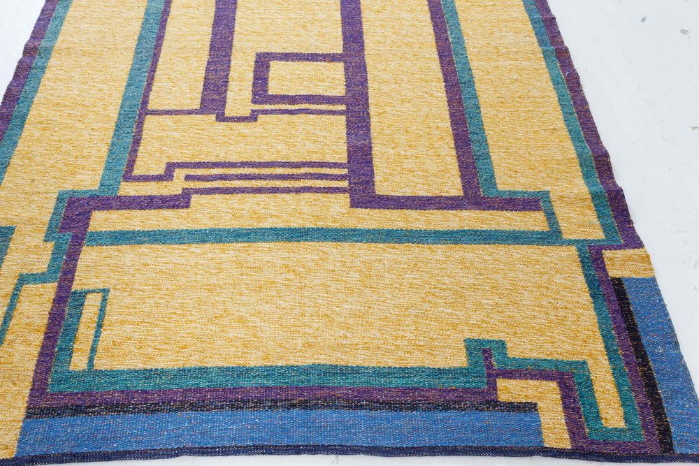 Vintage Swedish Geometric Rug in Yellow, Blue, Green and Purple BB7439