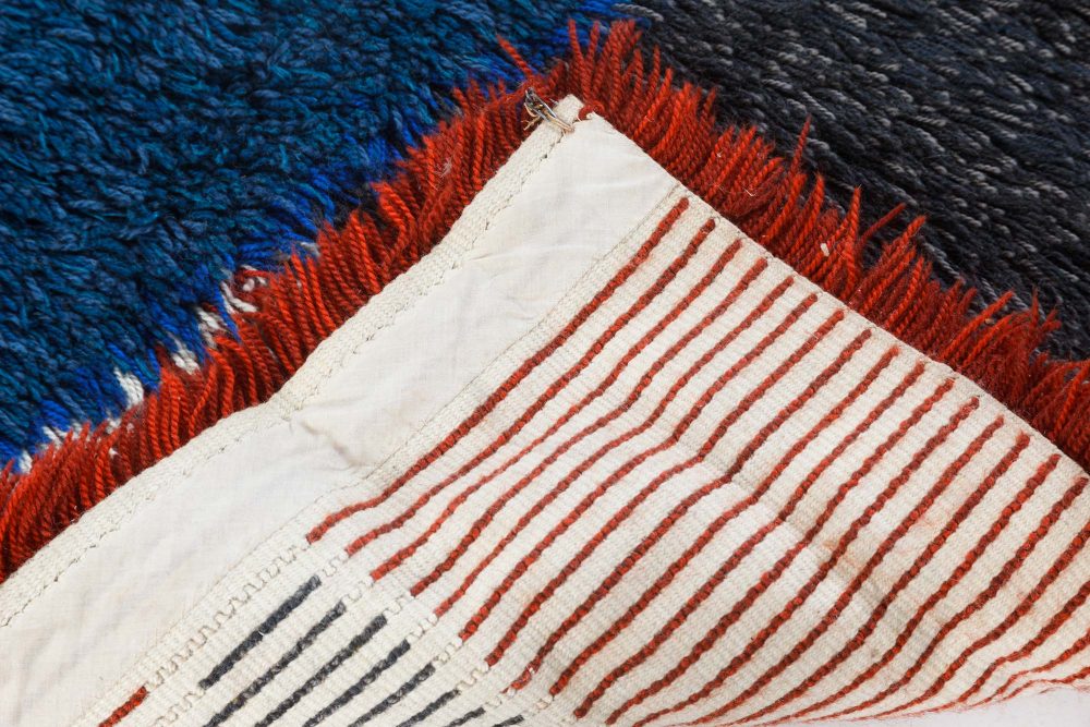 Mid-20th Century Scandinavian Yellow, Blue, Red, Black Handwoven Wool Rug BB7440