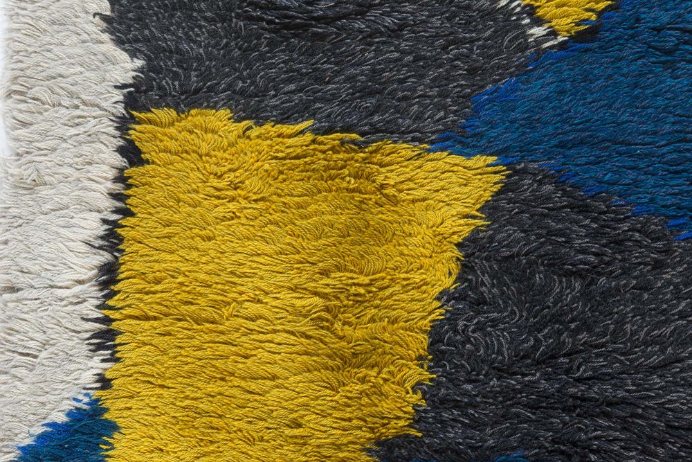 Mid-20th Century Scandinavian Yellow, Blue, Red, Black Handwoven Wool Rug BB7440