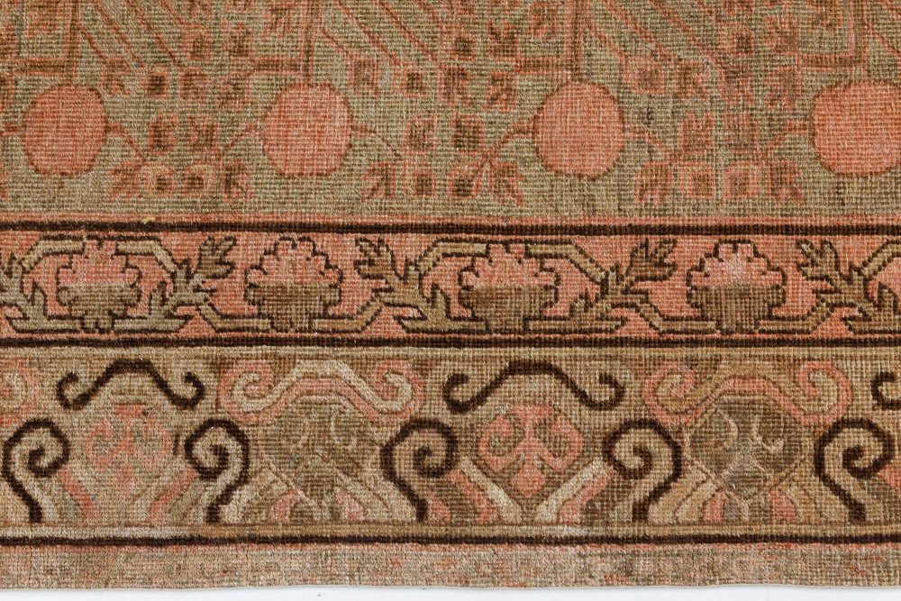 High-Quality Vintage Samarkand (Khotan) Botanic Handmade Wool Carpet BB7442