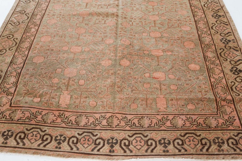 High-Quality Vintage Samarkand (Khotan) Botanic Handmade Wool Carpet BB7442