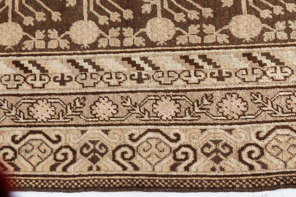 Vintage Samarkand (Khotan) Botanic Handmade Wool Rug in Brown and Beige BB7443