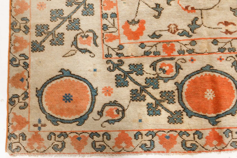 One-of-a-kind Vintage Samarkand (Khotan) Orange Handmade Wool Carpet BB7450