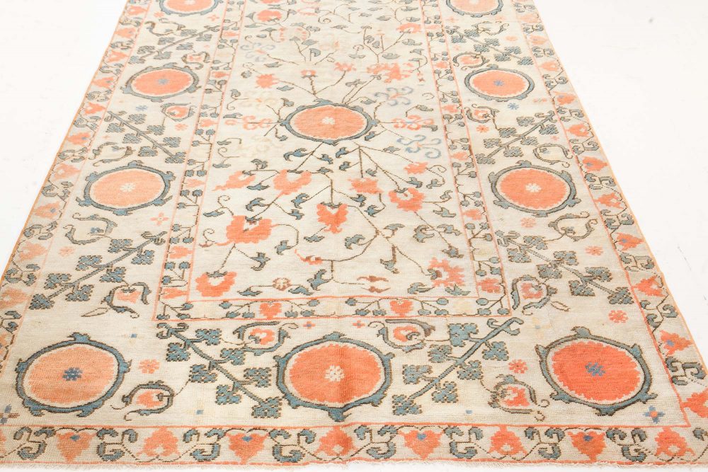 One-of-a-kind Vintage Samarkand (Khotan) Orange Handmade Wool Carpet BB7450