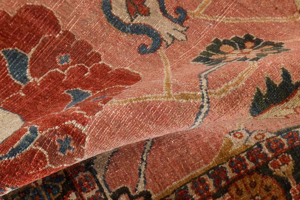 Authentic Persian Tabriz Botanic Pink, Red Hand Knotted Wool Carpet BB7451