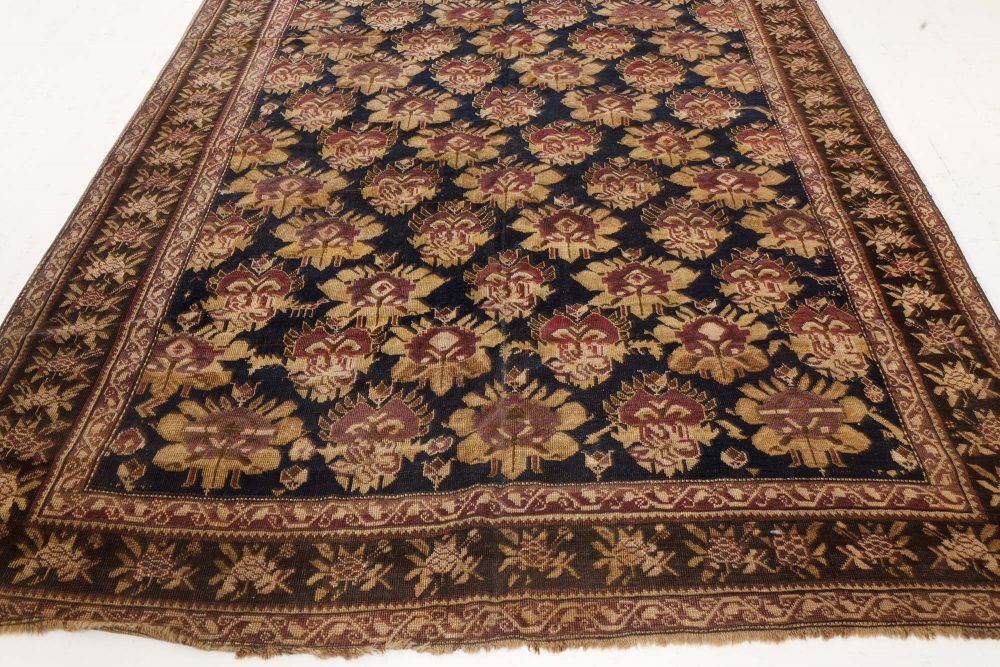 Vintage Russian Botanic Brown, Black Karabagh Runner (Size Adjusted) BB7454