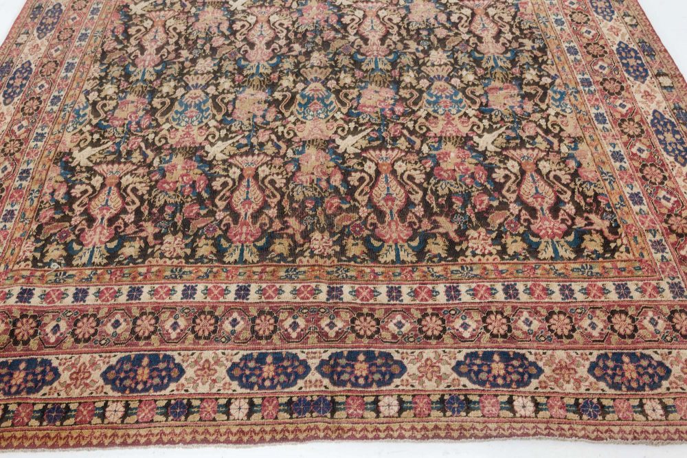 Authentic Persian Kirman Botanic Pink, Blue, Beige Handmade Wool Carpet BB7463