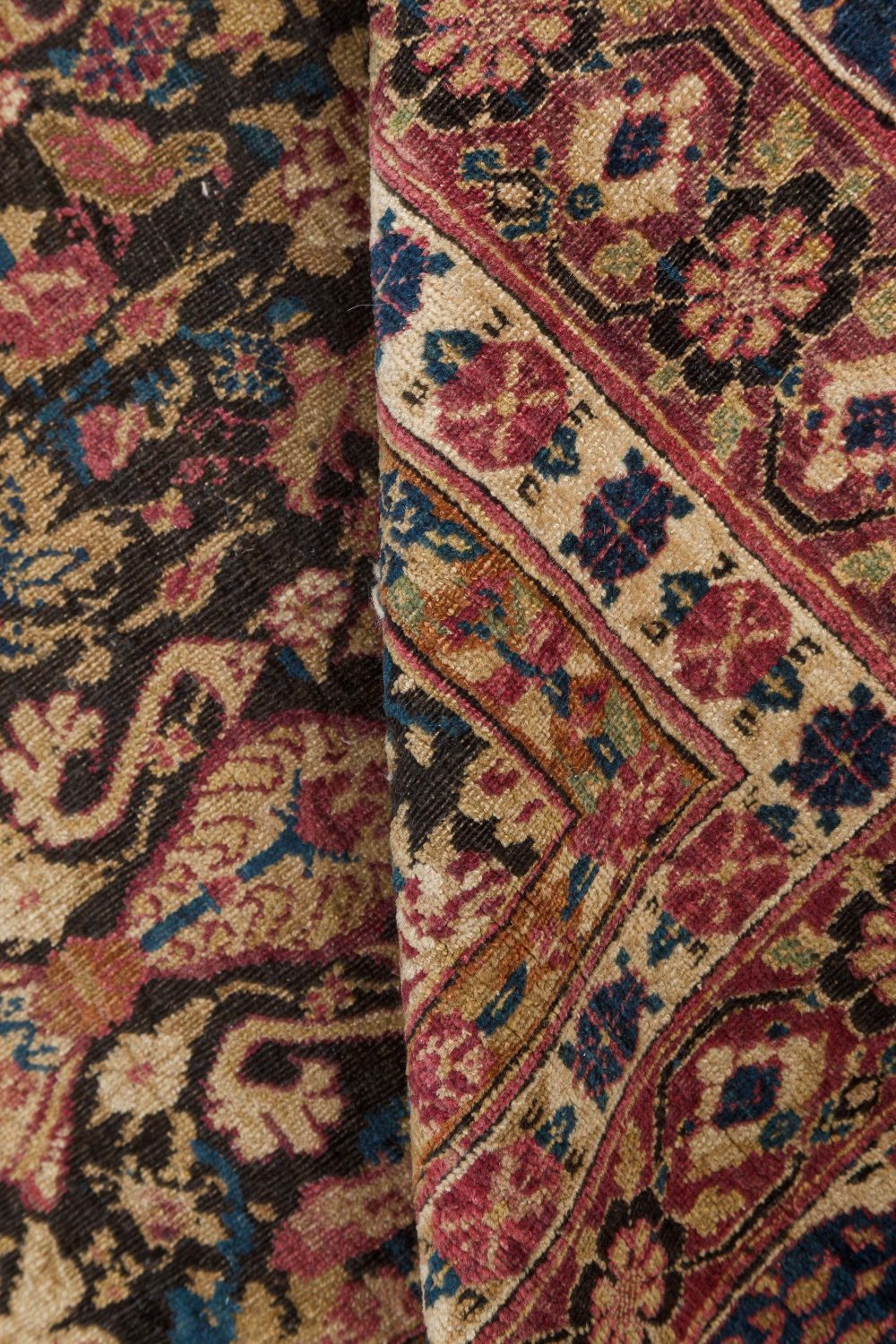 Authentic Persian Kirman Botanic Pink, Blue, Beige Handmade Wool Carpet BB7463