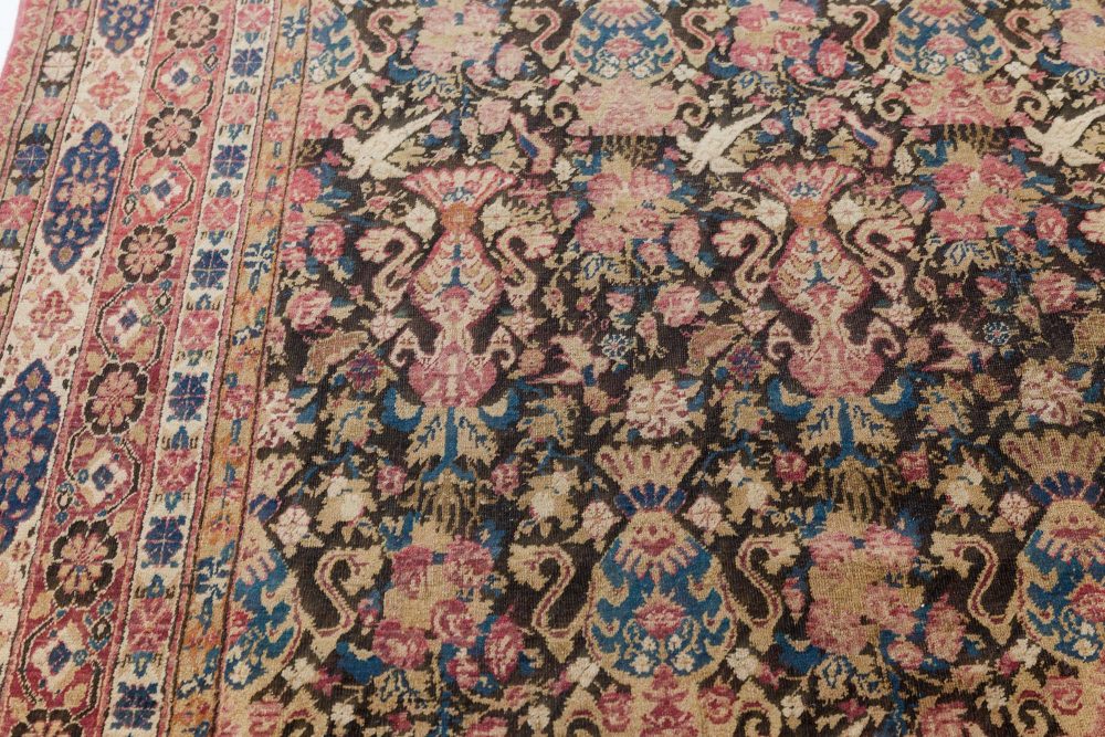 Authentic Persian Kirman Botanic Pink, Blue, Beige Handmade Wool Carpet BB7463