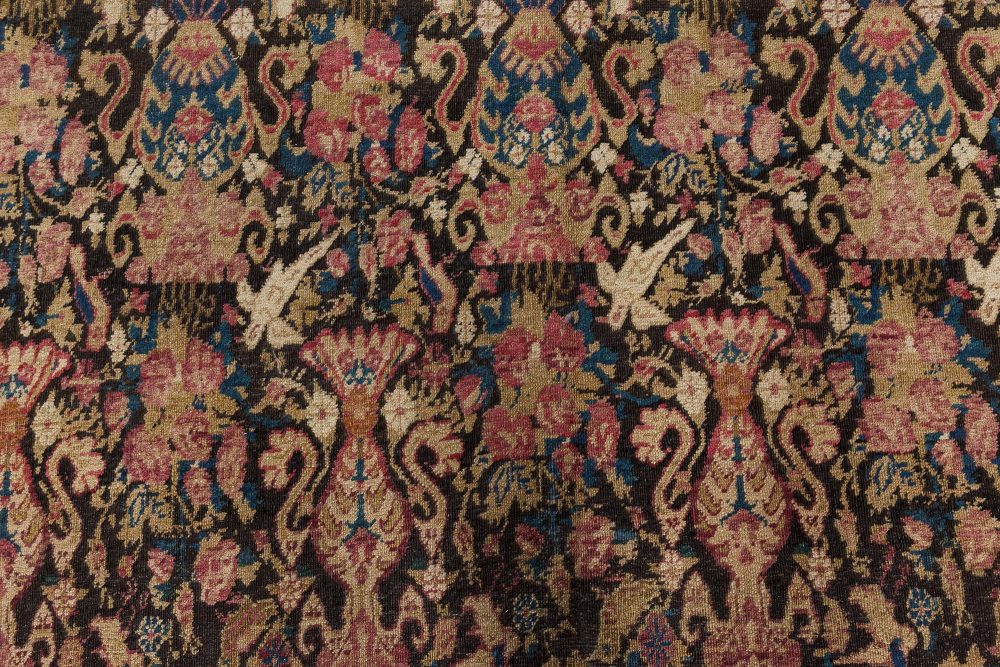 Authentic Persian Kirman Botanic Pink, Blue, Beige Handmade Wool Carpet BB7463