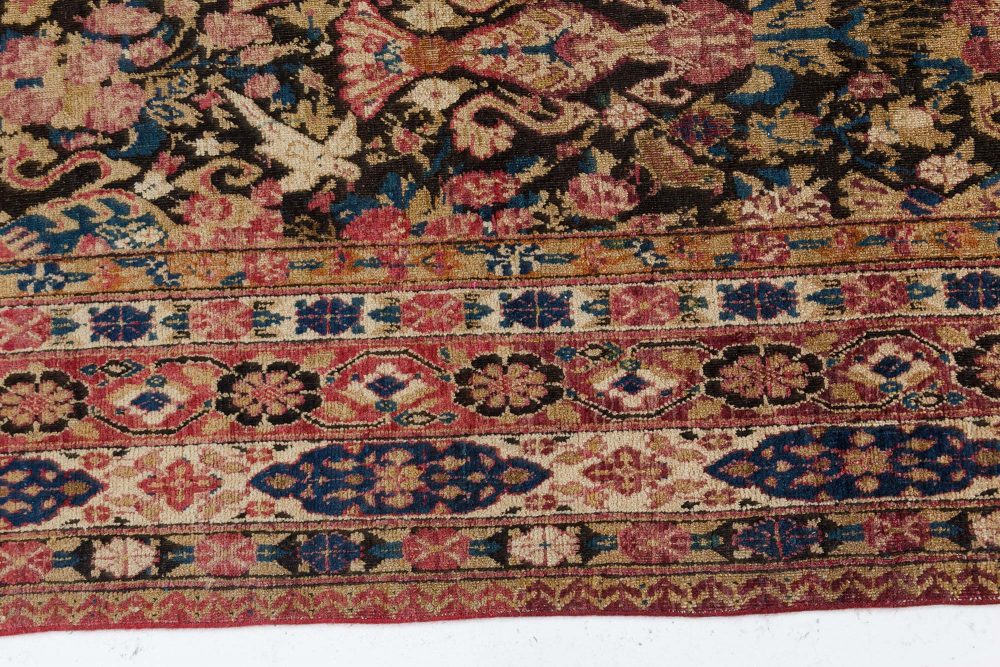 Authentic Persian Kirman Botanic Pink, Blue, Beige Handmade Wool Carpet BB7463