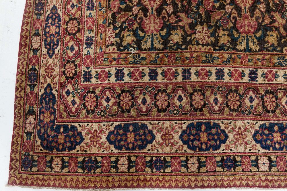 Authentic Persian Kirman Botanic Pink, Blue, Beige Handmade Wool Carpet BB7463