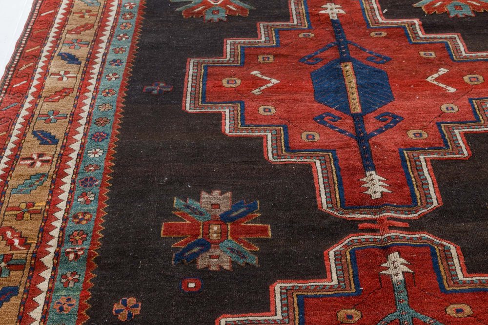 Early 20th Century Red Bold Deisgn Kazak Handmade Wool Rug BB7464