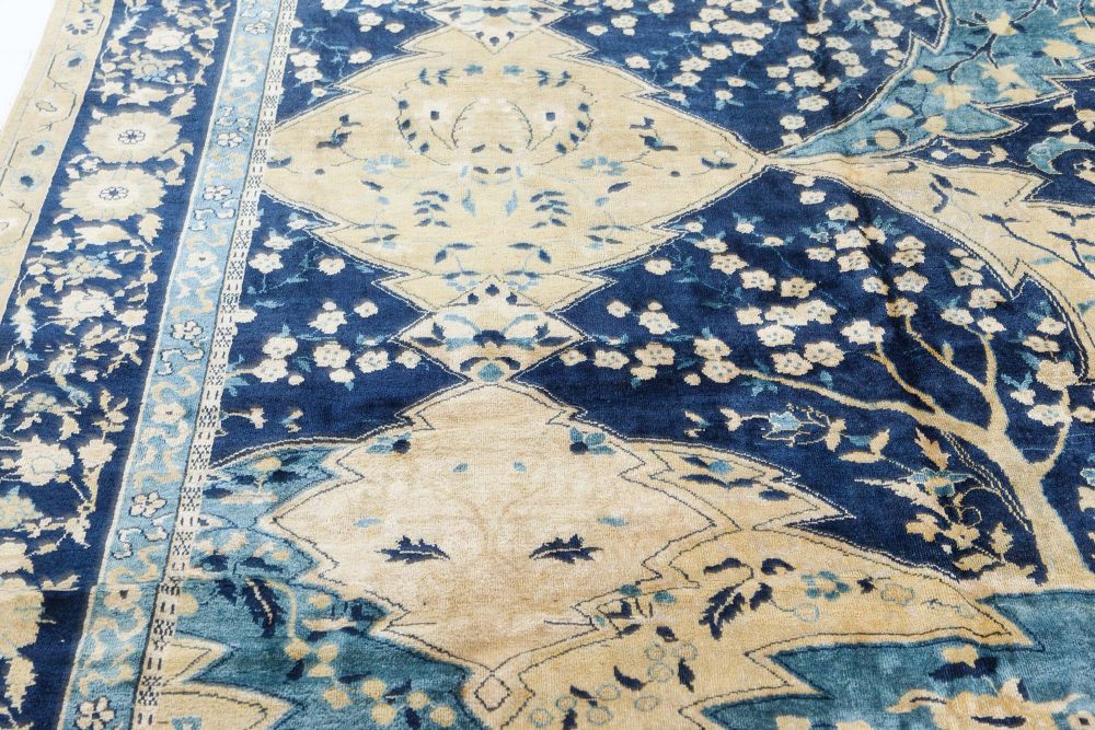 Authentic Early 20th Century Indian Lahore Blue, Yellow Handmade Wool Carpet BB7477