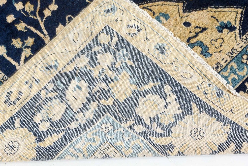 Authentic Early 20th Century Indian Lahore Blue, Yellow Handmade Wool Carpet BB7477