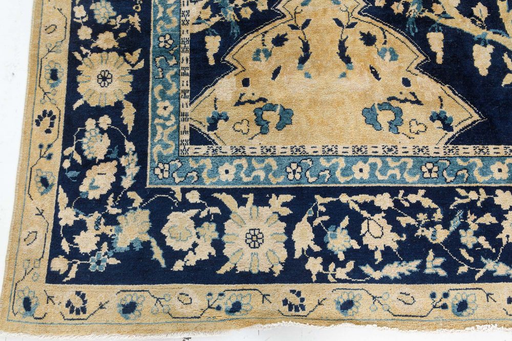 Authentic Early 20th Century Indian Lahore Blue, Yellow Handmade Wool Carpet BB7477