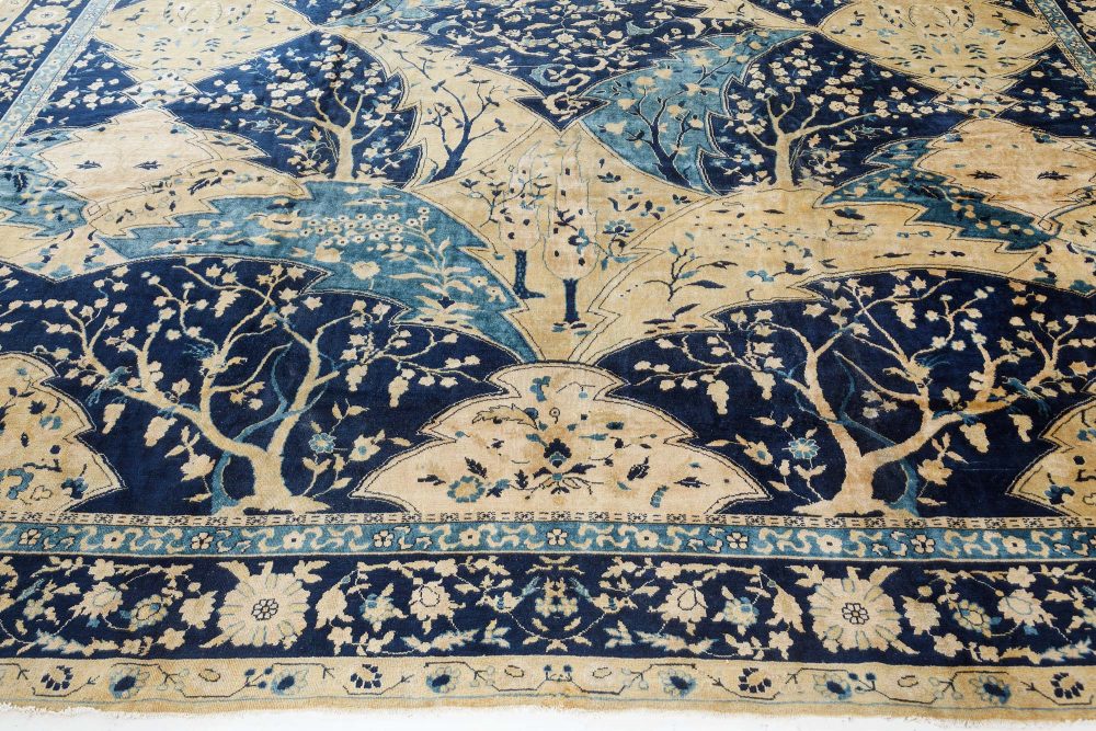 Authentic Early 20th Century Indian Lahore Blue, Yellow Handmade Wool Carpet BB7477