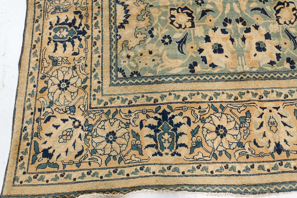 Antique Beige, Blue Botanic Persian Tabriz Handmade Wool Rug BB7479