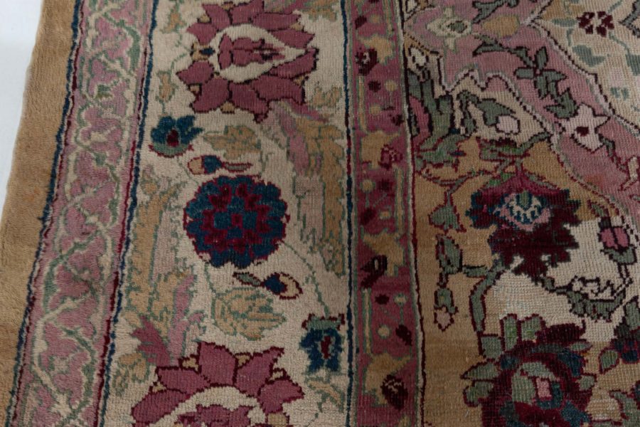 Authentic 19th Century Indian Amritsar Floral Design Pink Blue Green Wool Rug BB7481