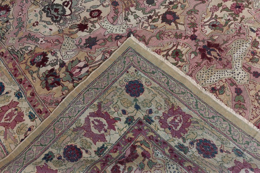 Authentic 19th Century Indian Amritsar Floral Design Pink Blue Green Wool Rug BB7481