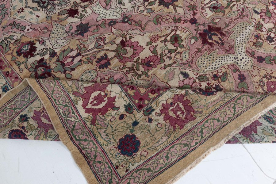 Authentic 19th Century Indian Amritsar Floral Design Pink Blue Green Wool Rug BB7481