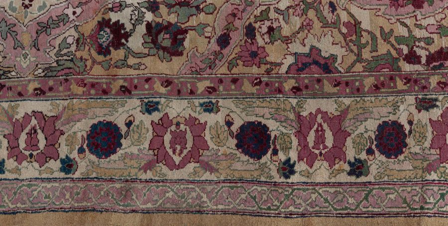 Authentic 19th Century Indian Amritsar Floral Design Pink Blue Green Wool Rug BB7481