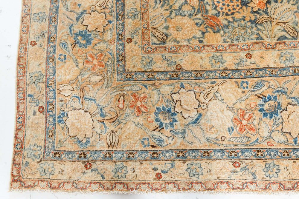Authentic Persian Tabriz Beige Blue Handmade Wool Rug BB7482