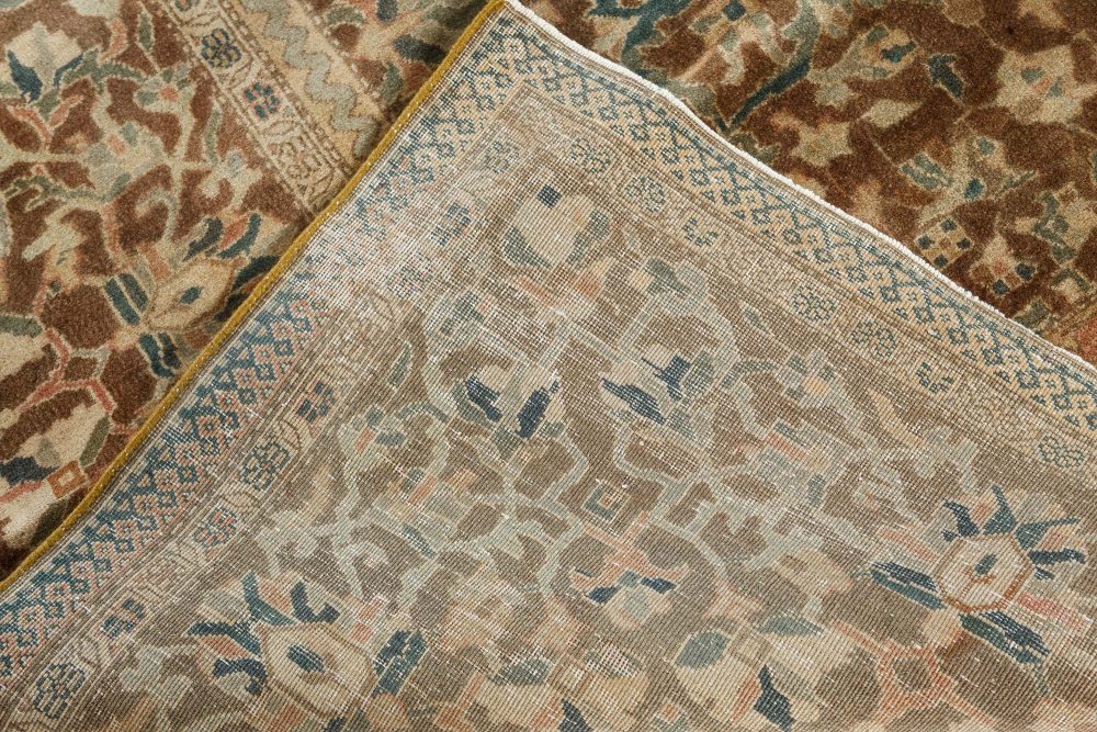 Antique Persian Sarouk Botanic Brown Handmade Wool Rug BB7488