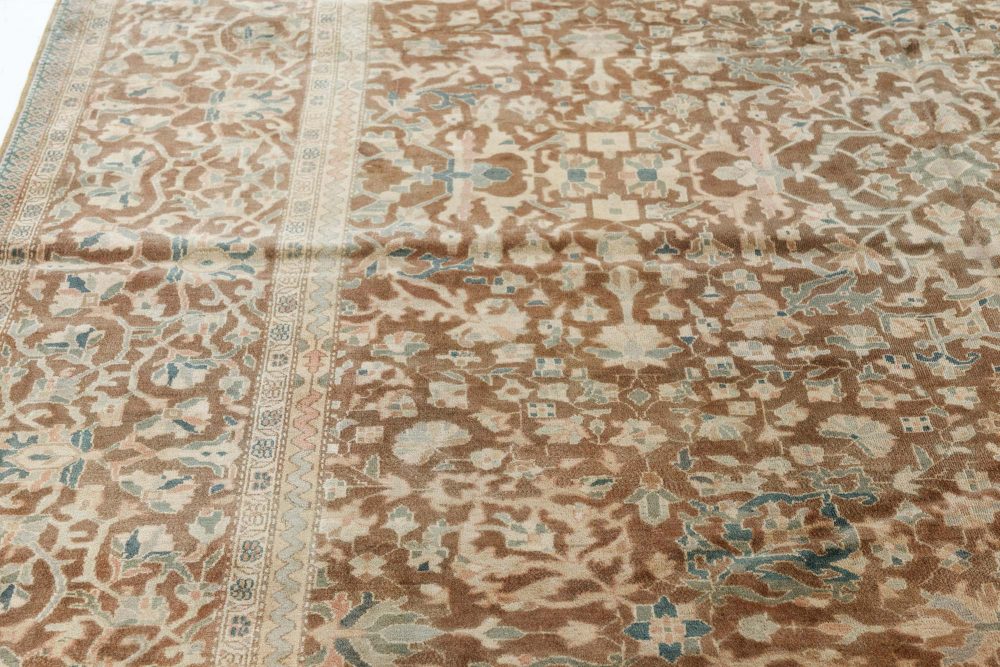 Antique Persian Sarouk Botanic Brown Handmade Wool Rug BB7488