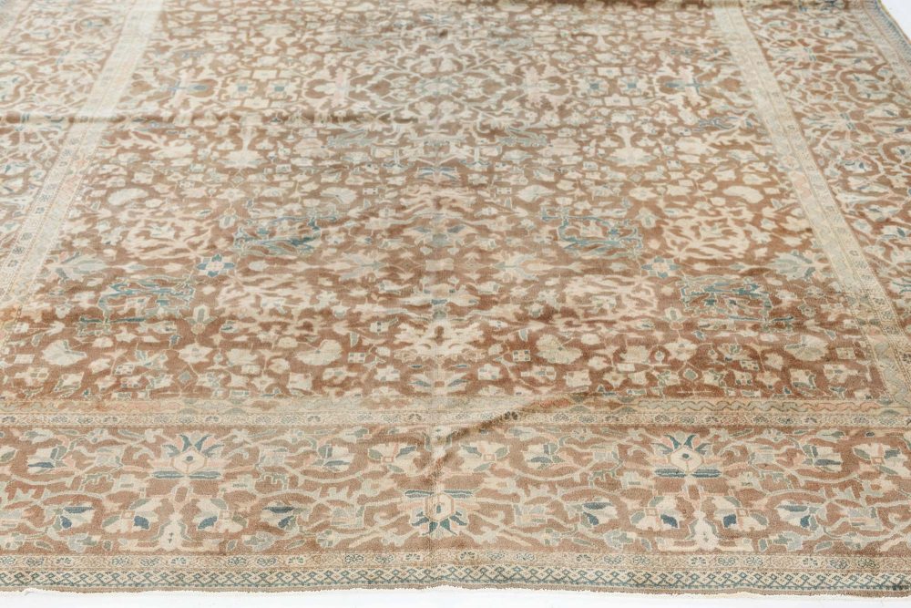 Antique Persian Sarouk Botanic Brown Handmade Wool Rug BB7488