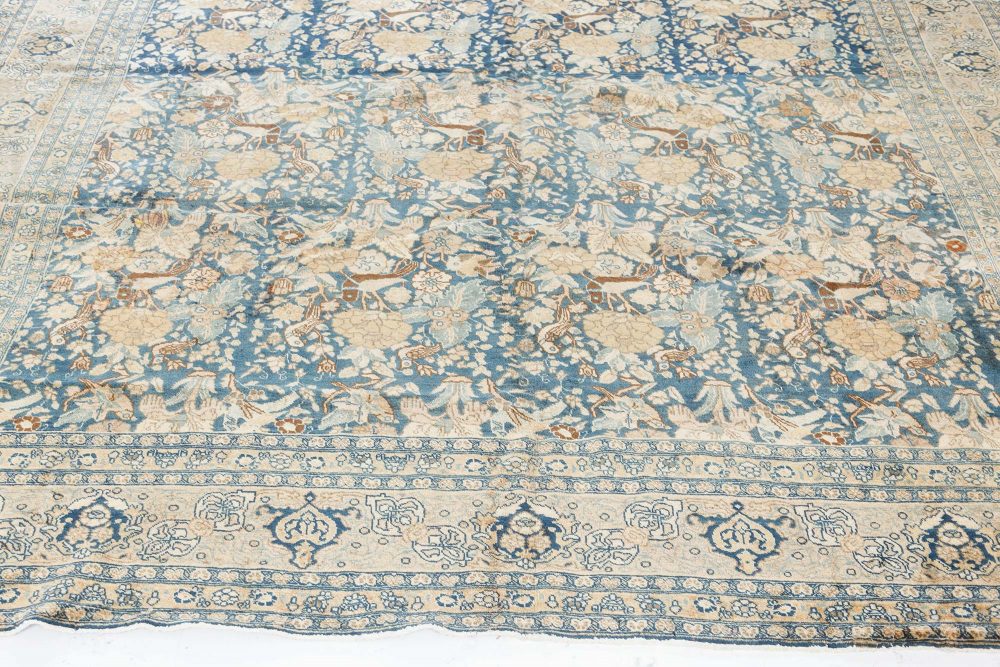 Antique Persian Tabriz Floral Design Blue Handmade Wool Rug BB7490