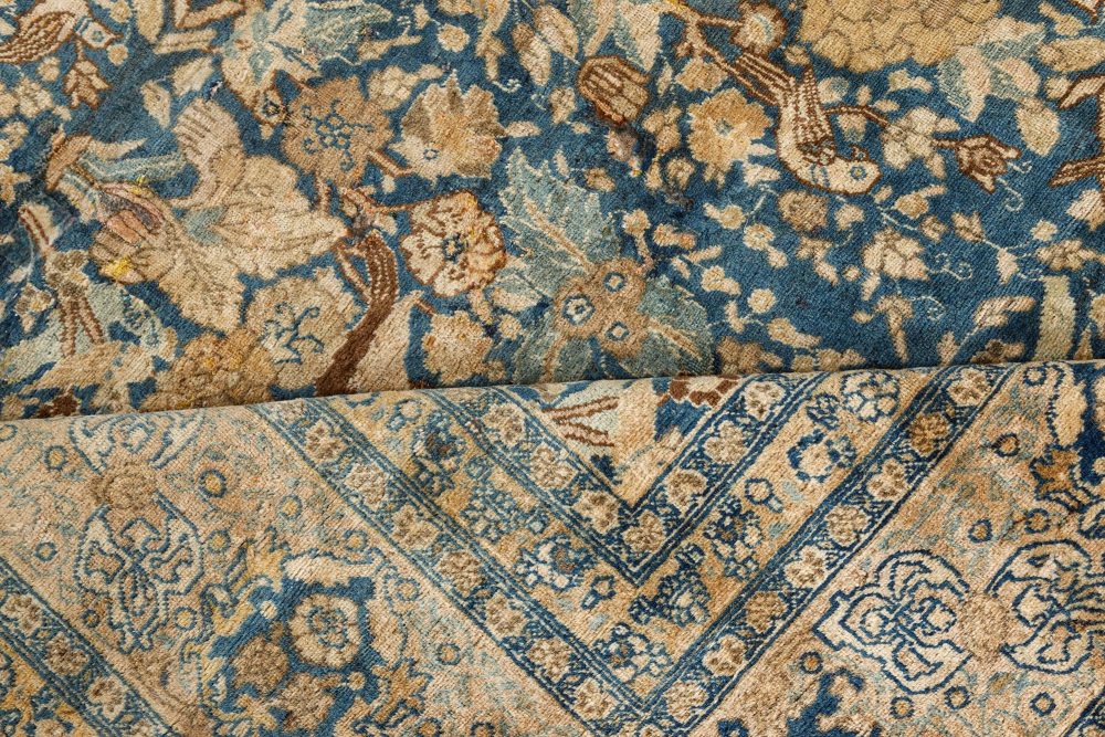 Antique Persian Tabriz Floral Design Blue Handmade Wool Rug BB7490